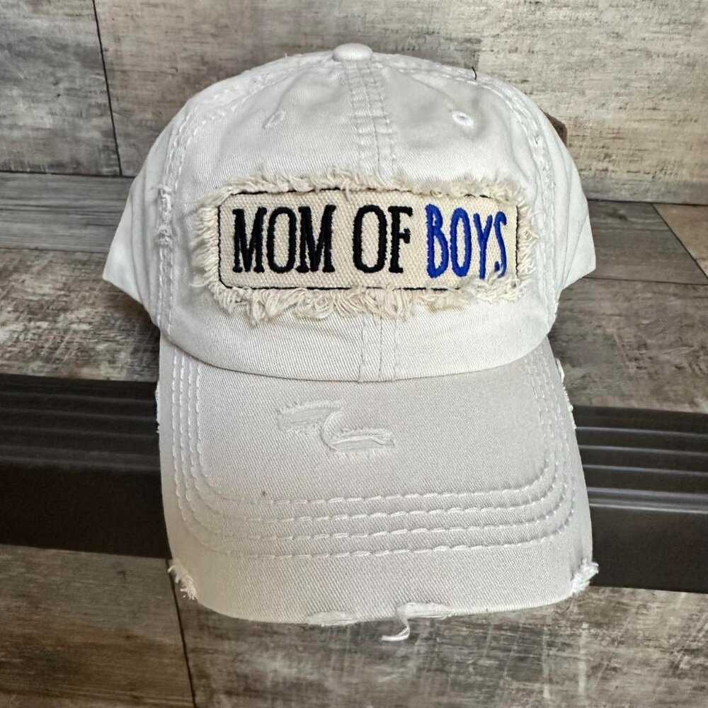 NWT KBETHOS Distressed Beige Mom of Boys Baseball Cap with adjustable closure